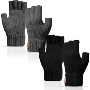 Kfnire Guanti Invernali Uomo 2 Paia di Guanti Senza Dita Uomo e da Donna Morbidi e Caldi Adatti per Guida Ciclismo Pesca e Corsa (Nero + Grigio Scuro)