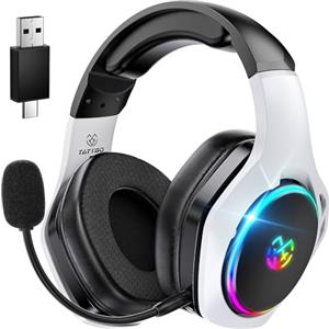 Tatybo Cuffie Gaming Wireless per PC/Ps5/Ps4, Cuffie Wireless con Microfono 2,4 GHz+Bluetooth 5.4 Dual Mode, Suono Surround 7.1, Latenza Ultrabassa, Durata 40 Ore+