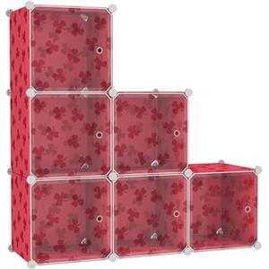 C&AHOME Organizzatore di contenitori a cubo con ante, ripiani a 6 cubi, armadio, libreria modulare in plastica fai-da-te ideale per camera da letto, soggiorno, rosso