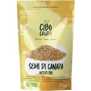 CIBO CRUDO crudo biologico vegan Semi di Canapa Biologici Interi - 250g. Contengono Proteine Fibre Vitamine e Antiossidanti Grassi Omega 3 e Omega 6.