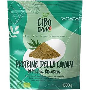 CIBO CRUDO crudo biologico vegan Proteine di Canapa Bio in Polvere - 1.5 Kg. Proteine Vegane in Polvere Vegetali. Ricche di Fibre Vitamina D e Minerali. Vegan Protein Powder.