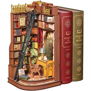 ROBOTIME Book Nook in Legno - Booknook Casa in Miniatura da Costruire con Luci, Puzzle 3D Creativo per Adulti e Ragazzi, Decorazione da Libreria (Silent Corner Study)