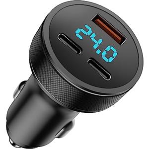 GemCoo 80W Caricabatteria Auto USB C, Accendisigari Adattatore Doppio PD+QC3.0, 3-Porte con Voltmetro LED, Ricarica Veloce per iPhone 14/13/12/11, Huawei, Xiaomi