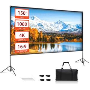 EMART Telo Proiettore di Proiezione 150 Pollici 4K HD con Set Supporto, Lo Sfondo Può Essere Proiettato su Entrambi i Lati, Adatto per La Visione di Film in Sala, Riunioni ed Eventi All'aperto