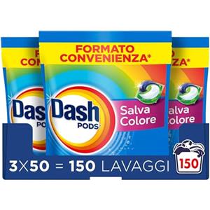 Dash Pods Detersivo In Capsule, 3x50 Lavaggi, Salva Colore, Rimuove Le Macchie, Igienizza, Brillantezza Per I Capi