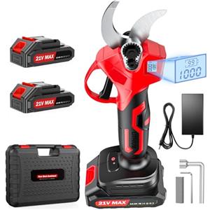 XIAZIR Forbici da Potatura Elettriche a Batteria 35 mm con Motore Brushless, Cesoie da Giardino con Display LCD, 2× Batterie 21V 2000mAh e Lama in Acciaio SK5, Potente Tagliarami per Alberi, Giardino
