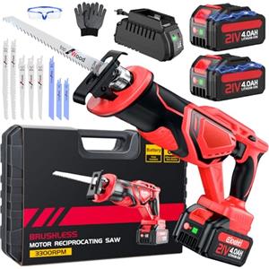 XIAZIR Sega a Gattuccio Batteria, motore brushless a bassa rumorosità da 3500 SPM, batterie ad alte prestazioni da 2 * 21V 4,0 Ah in standby prolungato, set di lame versatili in acciaio legato da 8 pezzi