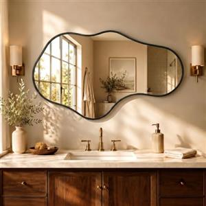 Fahomiss Specchio Da Parete Ondulato Irregolare, Specchio Astratto con Cornice In Lega Di Alluminio Qualità Aeronautica per Bagno, Camera Da Letto & Ingresso