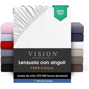 VISION Lenzuolo con angoli - 100% cotone - Letto matrimoniale (140 x 190 cm) - Angoli elasticizzati - Adatto a materassi fino a 25 cm - Certificato Oeko-Tex - Lavabile in lavatrice - Colore: bianco