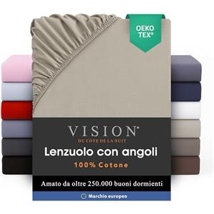 VISION Lenzuolo con angoli - 100% cotone - Letto matrimoniale (140 x 190 cm) - Angoli elasticizzati - Adatto a materassi fino a 25 cm - Certificato Oeko-Tex - Lavabile in lavatrice - Colore: beige