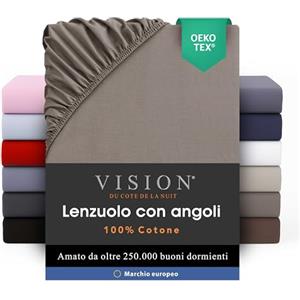 VISION Lenzuolo con angoli - 100% cotone - Letto matrimoniale (140 x 190 cm) - Angoli elasticizzati - Adatto a materassi fino a 25 cm - Certificato Oeko-Tex - Lavabile in lavatrice - Colore: corda
