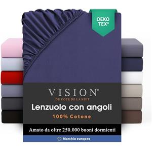 VISION Lenzuolo con angoli - 100% cotone - Letto matrimoniale (140 x 190 cm) - Angoli elasticizzati - Adatto a materassi fino a 25 cm - Certificato Oeko-Tex - Lavabile in lavatrice - Colore: blu navy