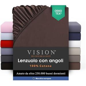 VISION Lenzuolo con angoli - 100% cotone - Letto matrimoniale (140 x 190 cm) - Angoli elasticizzati - Adatto a materassi fino a 25 cm - Certificato Oeko-Tex - Lavabile in lavatrice - Colore: marrone