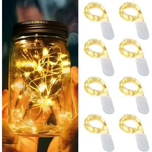 xnfive Stringa Luci LED a Batteria, 8pcs 1M 10 LED Lampada a Fili di Rame Impermeabile Micro Catena Luminos per Interni e Esterni, Natalizi, Feste, Matrimonio, Casa, Giardino Decorazione (8pcs Bianco caldo)