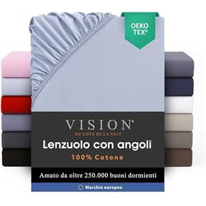 VISION Lenzuolo con angoli - 100% cotone - Letto matrimoniale (140 x 190 cm) - Angoli elasticizzati - Adatto a materassi fino a 25 cm - Oeko-Tex - Lavabile in lavatrice - Colore: grigio perla
