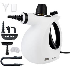 Ibergrif Pulitore a Vapore Portatile, Pistola a Vapore 1050W con 9 Accessori, 3 Bar Alta Pressione, Soluzione Naturale Senza Additivi, per Divani, Cucina, Fughe e Vetri, 350ml, Bianco