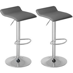 WOLTU Sgabelli da Cucina Set di 2, Sgabello da Bar Colazione Regolabile in Altezza, Sedia da Banco Girevole a 360°per Bar, Cucina, Banco, Caffè, PVC+Metallo, con Poggiapiedi, Grigio+Argento