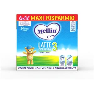 Mellin 3 Latte Crescita Liquido 6x1000ml - Formula per bambini da 1 a 2 anni con ferro, calcio e vitamina D