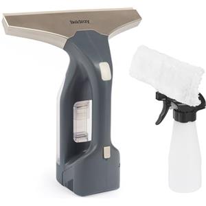 Beldray Cordless Window Vacuum + - Portatile e ricaricabile, pulizia di specchi e vetri, serbatoio dell'acqua rimovibile da 100 ml, include flacone spray e tampone per salviette, titanio, BEL01985VDE