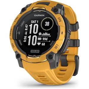 Garmin Instinct 3, Smartwatch, 45mm, Display SOLAR, Lunetta in alluminio, GPS Multi-band, 10ATM, Torcia LED, 90+ App per lo Sport, Pay, Connect IQ, Autonomia 28 giorni (Sunburst)