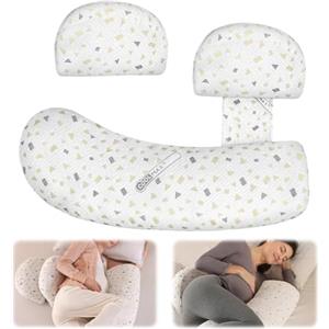 Foreverup Cuscino per gravidanza per dormire, cuscino premaman per donne incinte, morbido cuscino per il corpo in gravidanza, rimovibile e regolabile, doppio cuneo con copertura per schiena, fianchi