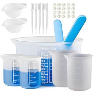 Zyiphor 7 Pezzi Misurare in Silicone con Graduato,Misurino Resina Epossidica 600/250/100ml Tazze di Resina Silicone con Pipette, Bastoncini, Guanti per Fai da Te, Artigianato, Laboratorio, Cucina