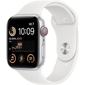 Apple Watch SE 44 mm (2022) | GPS + Cellular | argento | Cinturino Sport bianco M/L