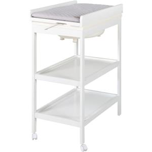 roba Vasca da Bagno Baby Pool con Fasciatoio Girevole sul Lato roba Style, 2 Ruote con Freni, con Materassino Impermeabile, Lavabile e Imbottito, Salvaspazio, Legno Laccato Bianco