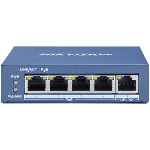 Hikvision Switch Unmanaged L2 con 4 Porte Gigabit POE e 1 Porta Uplink RJ45, Standard 802.3af/at, Budget PoE 60W