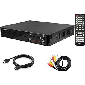 LONPOO LP-099 Multi Region Code Zone Free PAL/NTSC HD DVD Player CD Player con HDMI AV Output & Remote & USB Input & MIC Input - Compact Design