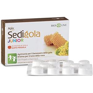 BIOS LINE, Sedigola Pastiglie Gola Junior, Integratore Alimentare Bambini Con Propoli e Vitamina C, Favorisce il Benessere Della Gola, 20 Pastiglie Gusto Fragola, 40 g