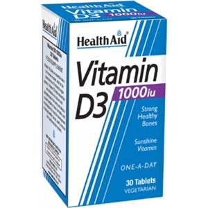 HealthAid Vitamina D3 1000UI - Integratore Alimentare 30 Tavolette per Ossa Sane