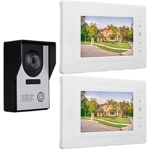 Eujgoov Kit Campanello Citofono Wireless, Videocitofono Luminosa 6 LED IR Videocitofono Bidirezionale TFT True Color 7 Pollici con 2 Monitor