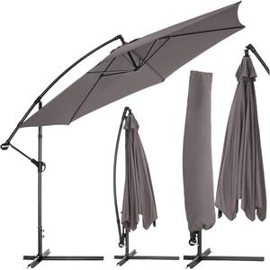 tectake® Ombrellone da Esterno con Robusta Struttura di Sostegno, Inclinabile, Idrorepellente, Resistente ai Raggi UV, Custodia Ombrellone da Giardino Inclusa - Grigio