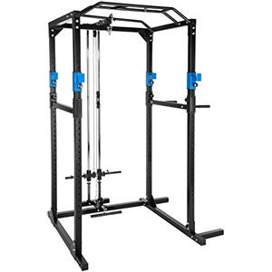 tectake® Bilanciere Palestra, Pesi Palestra, Trazioni, Sbarra per Trazioni, Pull Up Bar, Power Tower, Manubri Palestra, Lat Machine, Allenamento a Casa, Fitness in Casa - Nero Blu