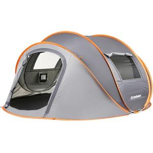 EchoSmile Tenda pop-up per 4-8 persone, impermeabile, con 2 finestre di ventilazione, tenda familiare e tenda da campeggio per picnic, escursionismo e attività all'aperto (grigio e arancione (4-6)