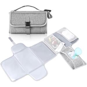 Romon Fasciatoio Portatile, Fasciatoio Viaggio Pieghevole Impermeabile Borsa Materassini Composta da 4 Tasche Insieme a un Dispenser di Salviette, Accessori Utili, Grigio