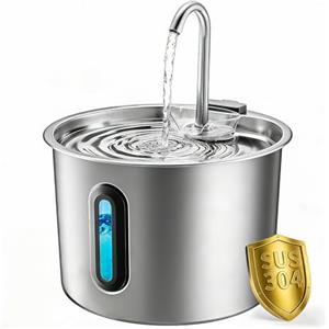 REVER Fontanella per Gatti in Acciaio, Inox 2,2 L - Fontana Automatica con Finestra Panoramica, Pompa Ultra Silenziosa, Sistema Multi-Filtrazione + 1 Filtro e 1 Spugna - per Gatti, Cani, Piccoli Animali