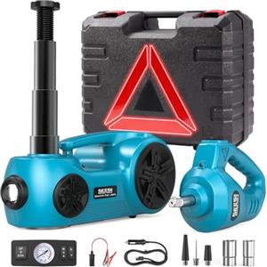 SEESII Kit di Cric Elettrico per Auto 5 Tonnellate (Alzata 17,7 Pollici) - Cric Idraulico 3in1 con Chiave Dinamometrica e Gonfiatore - Cric da Pavimento per SUV/Pickup/Camion/Berline