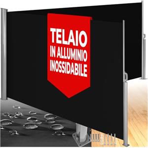 tectake® Tenda Frangivento Doppia Estensibile, Cassettone in Alluminio, Frangivista con Meccanismo Automatico, Protezione Solare e Privacy, Ideale per Balconi e Terrazzi, 200x600 cm - Nero
