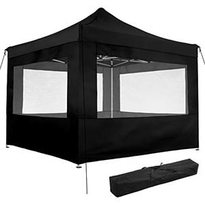 tectake® Gazebo pieghevole in alluminio, 3x3 m, impermeabile, con 4 pareti laterali, con corde di tensione, picchetti e borsa, baldacchino, balcone, terrazza, gazebo da giardino - Nero