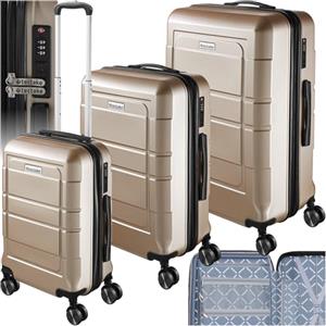 tectake® Set di Valigie Rigide, 3 Pezzi, Trolley da Viaggio con Lucchetto TSA, Set Trolley con Manici Telescopici, Scocche in ABS Resistenti, Interni Espandibili - Champagne