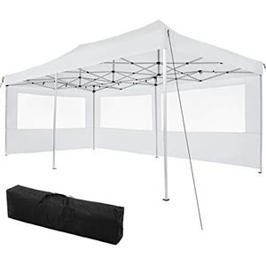 tectake® Gazebo Pieghevole e Richiudibile Pop Up, 6x3 m, Telaio in Alluminio, Impermeabile, 4 Altezze, 2 Pannelli Laterali, Picchetti Inclusi, Gazebo da esterno per Giardino, Barbecue e Bar - Bianco