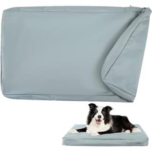 DUJUIKE Coprimaterasso di ricambio impermeabile per cani, coprimaterasso per animali domestici, coprimaterasso per cani lavabile e sfoderabile, copricuccia con cerniera(Grigio,XL(122 x 92 x 10cm))