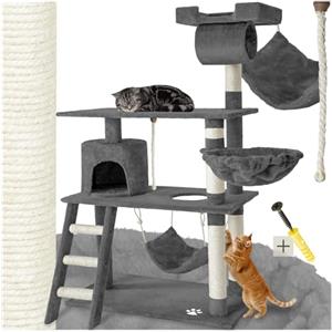 tectake® Tiragraffi per Gatti, Multifunzionale, Tiragraffi Gatto con Amaca, Albero per Gatti con Piattaforme Elevate e Colonne in Sisal, Albero Gatti Ideale per Gioco e Relax - Grigio