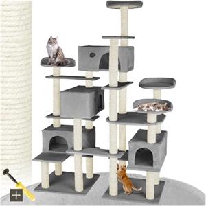 tectake® Albero Tiragraffi per Gatti, Tiragraffi per Gatti con 4 Piattaforme, 4 Casette Accoglienti, Tiragraffi Gatto con Diversi Piani di Gioco, 2 Piastre di Base, Colonne in Sisal - Grigio
