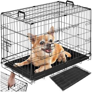 tectake® Trasportino Auto per Cani Spazioso, con Griglia in Acciaio, Pieghevole, 2 Porte, Doppia Chiusura, Vasca Rimovibile - 78x48x52,5cm