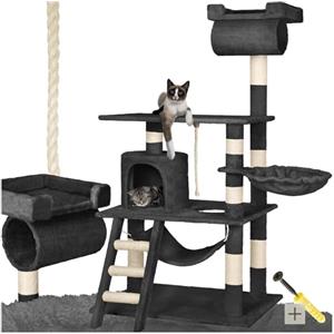 tectake® Tiragraffi per Gatti, Albero Medio 141 cm con Amaca, Cuccetta, Tunnel, Piattaforma, Giochi per Gatti, Sisal Robusto per Artigli, Struttura Compatta, per Interni - Nero