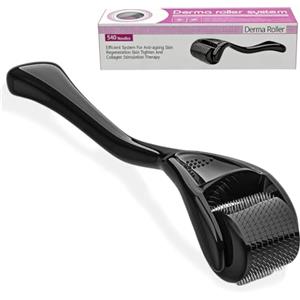 ZZHBOO Un Dermaroller Microaghi da 540 Microaghi, Rullo per Microneedling, per Trattamento Viso, Crescita Capelli e Barba, Contro Rughe e Smagliature, Nero
