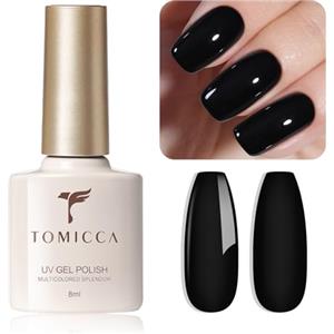 TOMICCA Smalto UV in gel, Nero Gel Smalto UV/LED Soak-Off Smalto per unghie in gel Adatto per principianti Nail Art Salon DIY Casa, 8ML